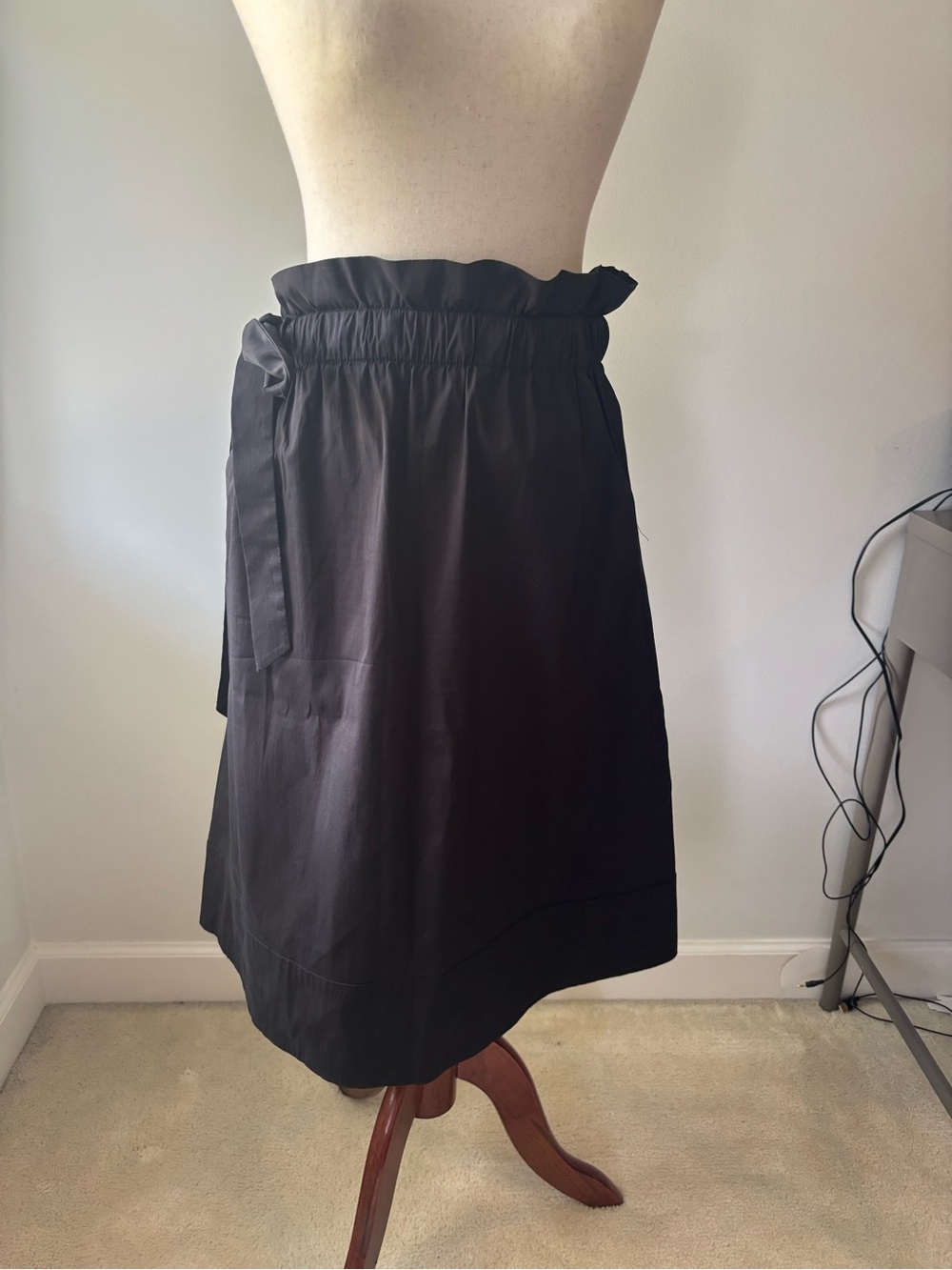 Halogen Black Midi Skirt with Paperbag Waist
